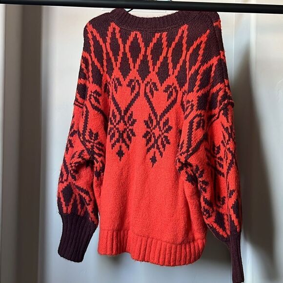 Free People Red Fireside Tunic Sweater Pullover Crewneck Sz Small - Picture 3 of 4